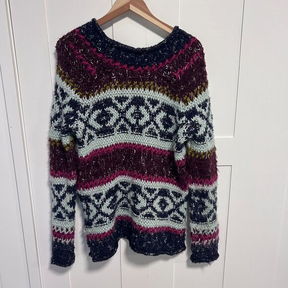 Free People Silver Reed Fair Isle Print Sweater size Small - Picture 2 of 7